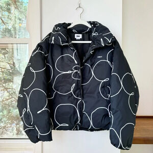 New OBEY Persona Puffer Jacket Coat Abstract Print Black White